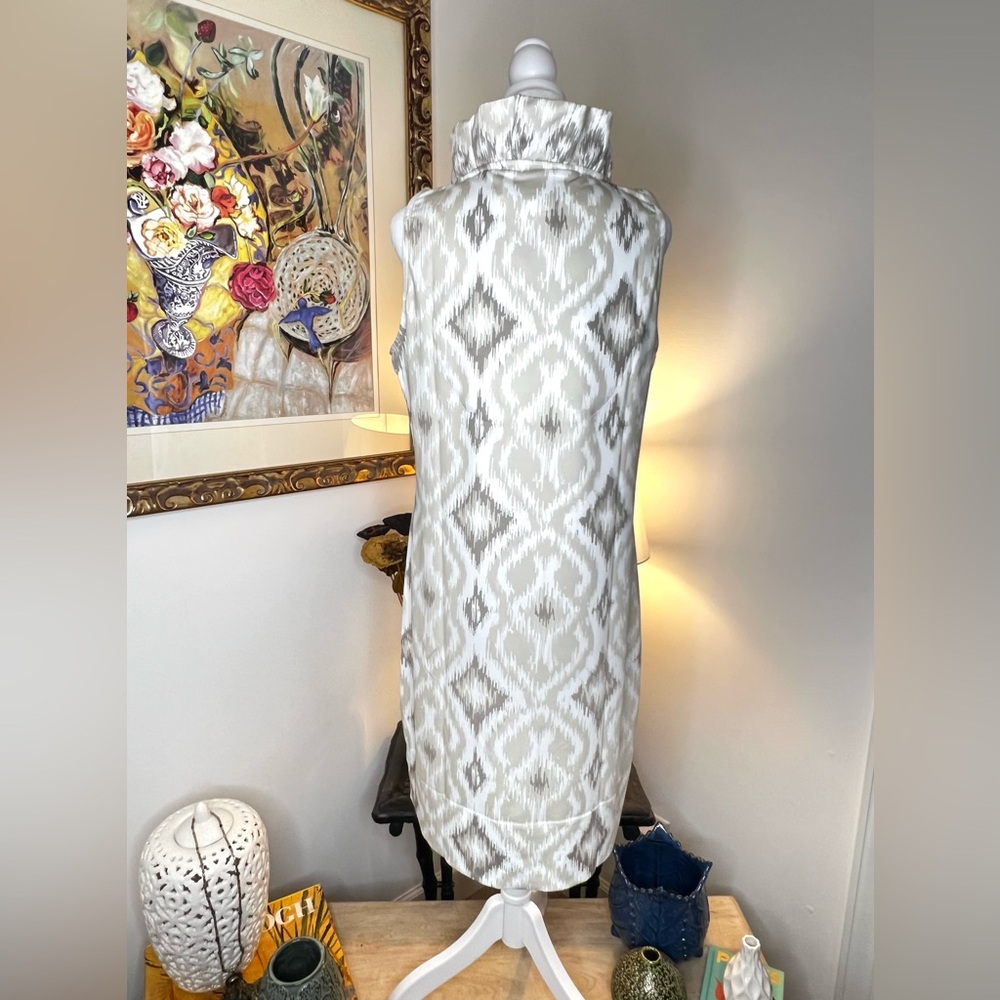 Gretchen Scott Khaki Jornki Kitt Ikat Sleeveless Ruff Neck Dress Medium - Picture 4 of 9